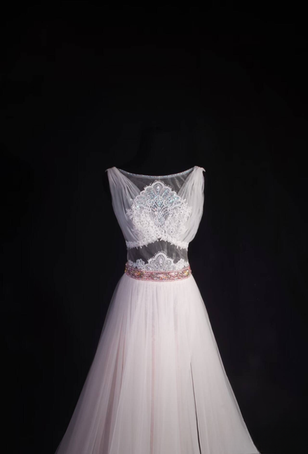 Vintage Prom Dresses 90s A Line Scoop White Chiffon Lace Long Party Dress Inspiration Senior Dance Graduation Dresses AU591