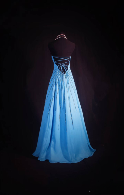 Vintage Prom Dresses 1950s Retro Classy A Line Strapless Chiffon Blue Backless Long Party Dress Graduation Outfit For Women AU595