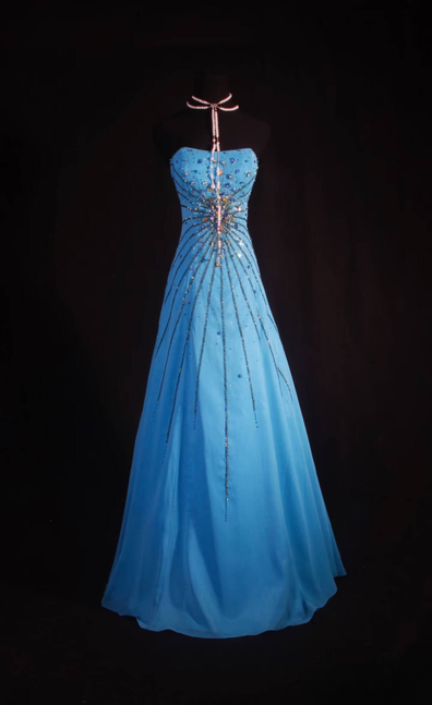 Vintage Prom Dresses 1950s Retro Classy A Line Strapless Chiffon Blue Backless Long Party Dress Graduation Outfit For Women AU595