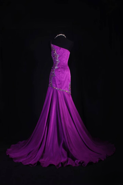 Retro Mermaid One Shoulder Chiffon Silver Beads Grape Long Prom Dresses Party Dress Graduation Outfits For Women AU599