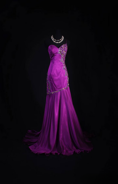 Retro Mermaid One Shoulder Chiffon Silver Beads Grape Long Prom Dresses Party Dress Graduation Outfits For Women AU599