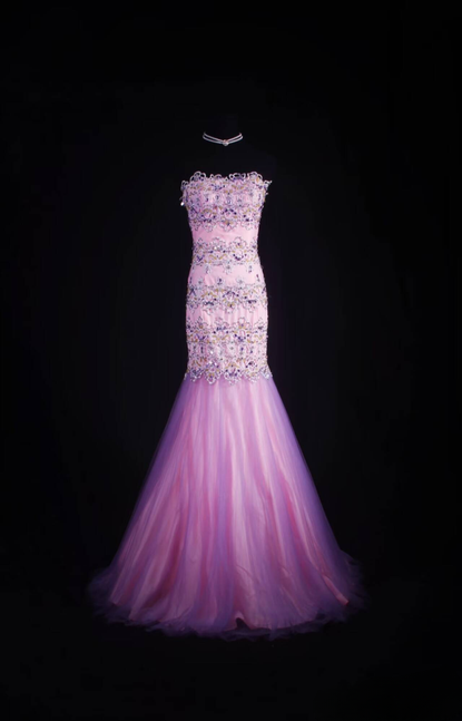 Retro Mermaid Strapless Sleeveless Lilac Tulle Beads Lace Long Prom Dresses Party Dress Graduation Outfits For Women AU600