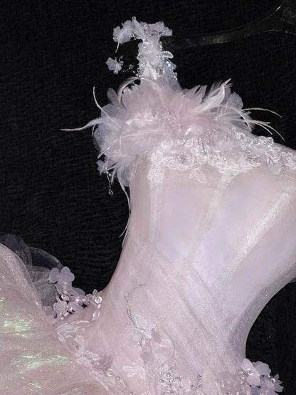 Modest Prom Dresses Ball Gown Strap With Flowers Tulle Vintage Fashion Long Prom Dresses Party Gowns AU609