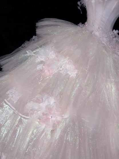 Modest Prom Dresses Ball Gown Strap With Flowers Tulle Vintage Fashion Long Prom Dresses Party Gowns AU609