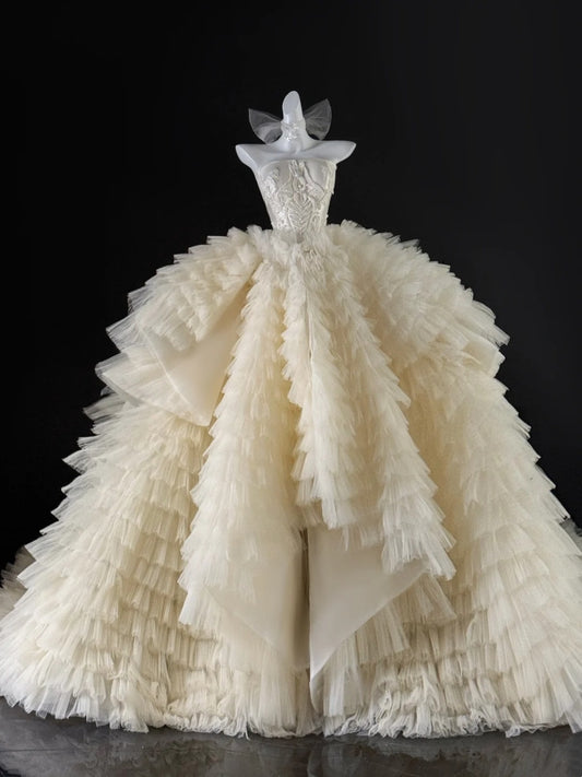 Luxury Ball Gown Strapless Tulle Fitted Corset Wedding Dress Bride Gowns Wedding Dresses AU636