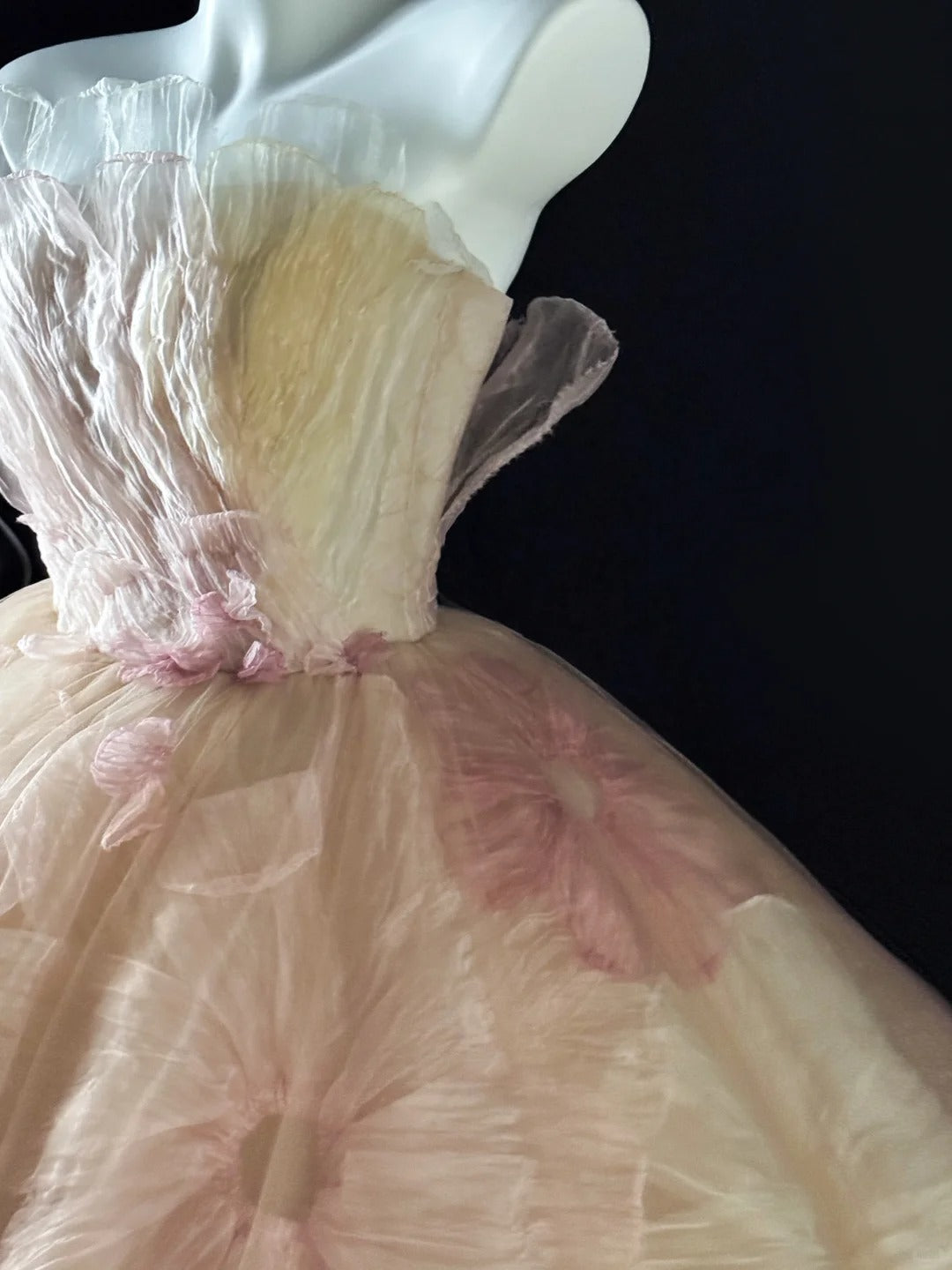 Cute Strapless Ball Gown Pink Floral Tulle Long Quinceanera Dress Quinceanera Dresses Sweet 15 16 Dress AU638