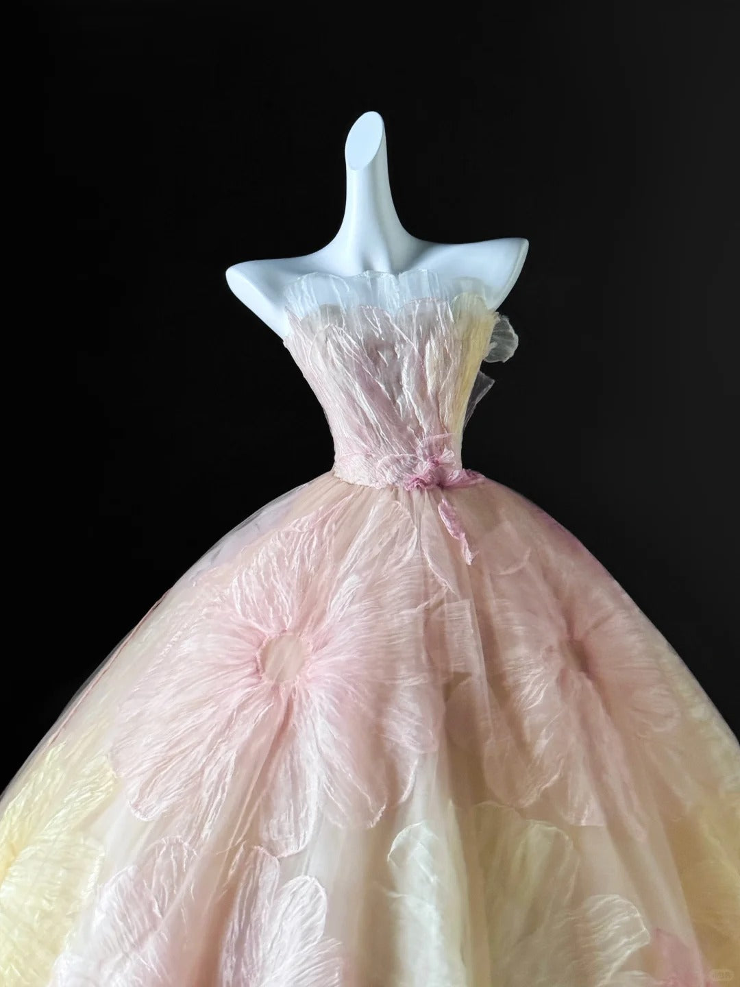 Cute Strapless Ball Gown Pink Floral Tulle Long Quinceanera Dress Quinceanera Dresses Sweet 15 16 Dress AU638