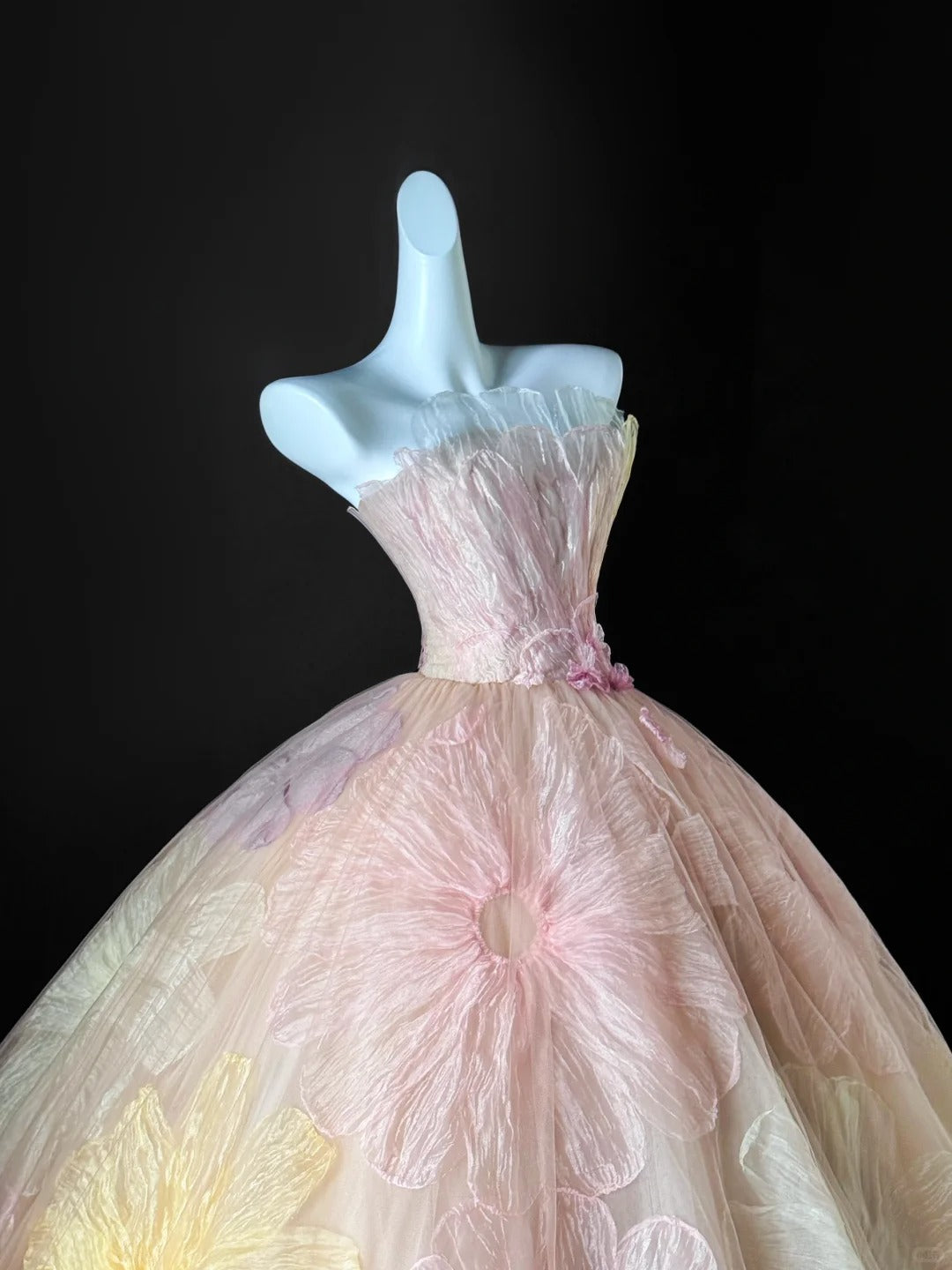 Cute Strapless Ball Gown Pink Floral Tulle Long Quinceanera Dress Quinceanera Dresses Sweet 15 16 Dress AU638