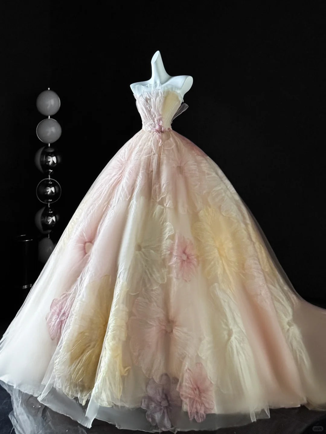Cute Strapless Ball Gown Pink Floral Tulle Long Quinceanera Dress Quin – RubyFashionDress