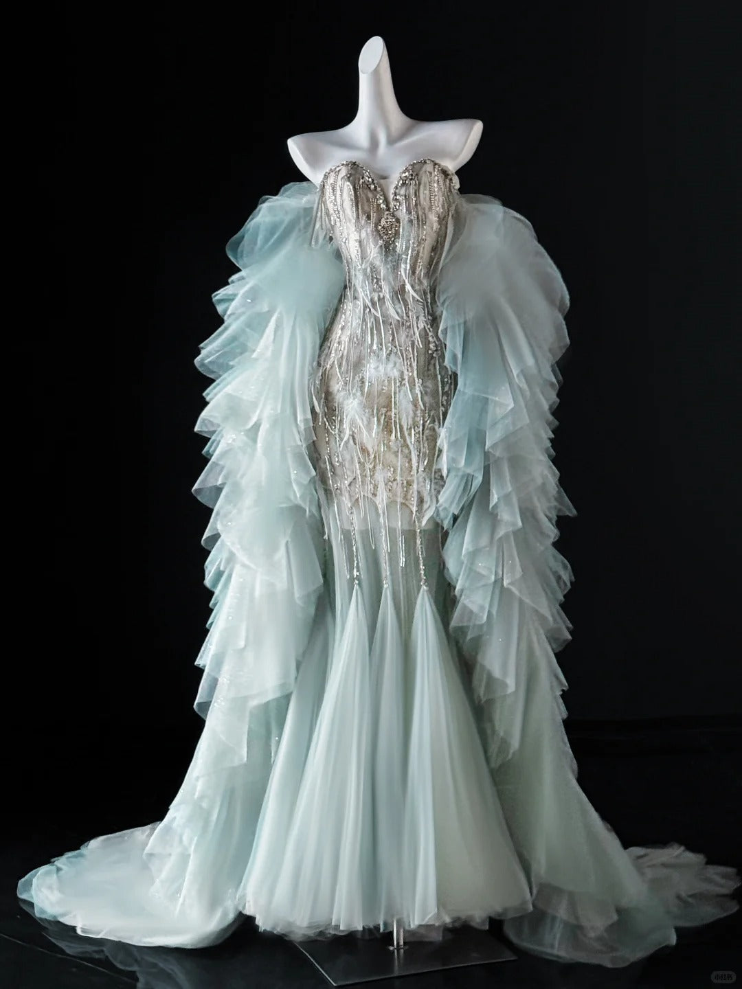 Luxury Mermaid Sweetheart Light Sky Blue Tulle Prom Dresses Long Party Dress 22th Birthday Outfits Graduation Dress AU648