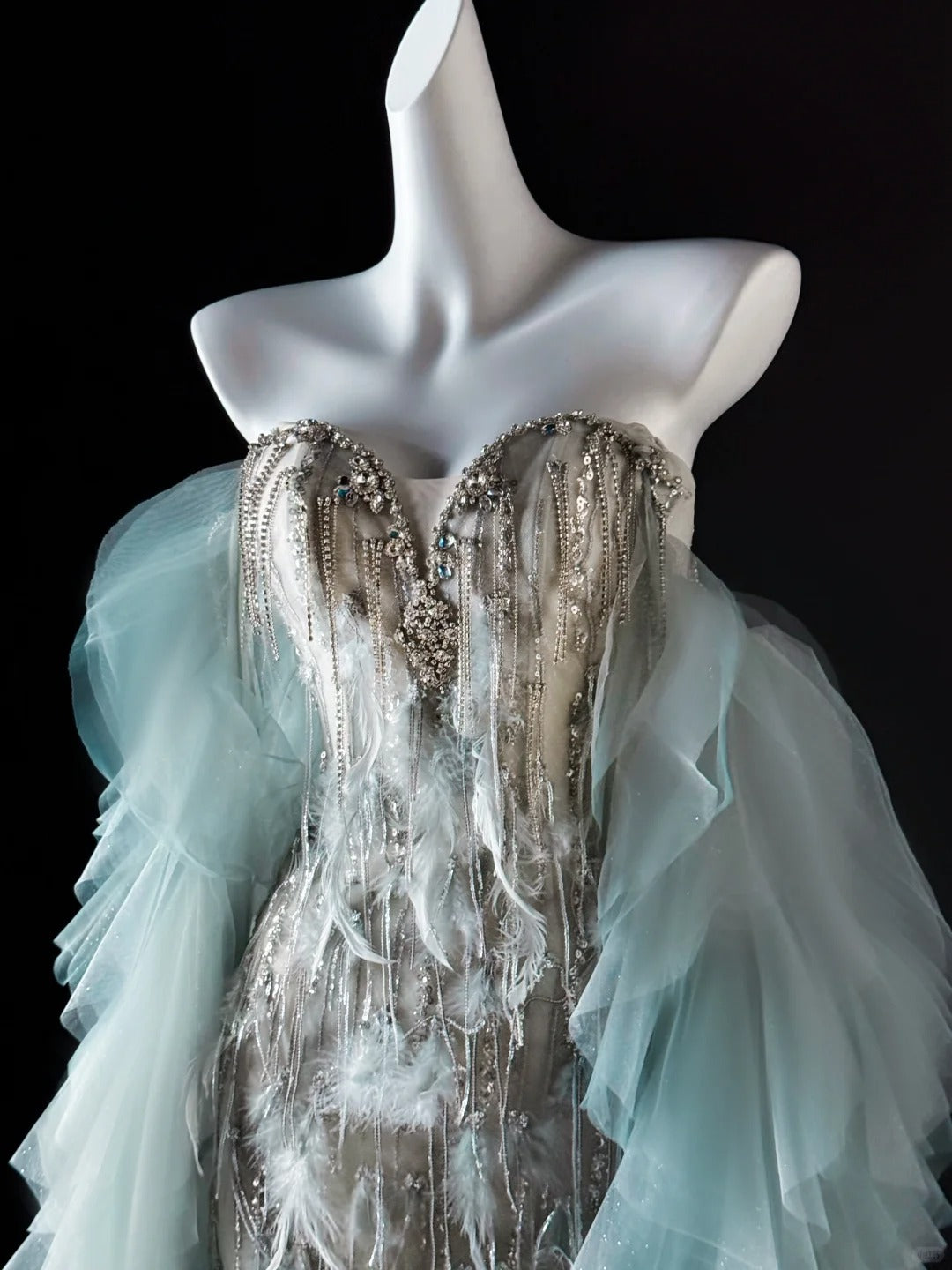 Luxury Mermaid Sweetheart Light Sky Blue Tulle Prom Dresses Long Party Dress 22th Birthday Outfits Graduation Dress AU648