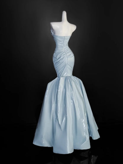 Elegant Mermaid Sweetheart Light Sky Blue Satin Prom Dresses Party Dress 16th Birthday Outfits Senior Graduation Dress AU667
