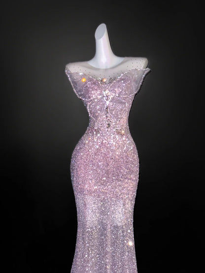 Elegant Mermaid Scoop Neck Pink Sequin Prom Dresses Party Dress 16th Birthday Outfits Senior Graduation Dress AU668