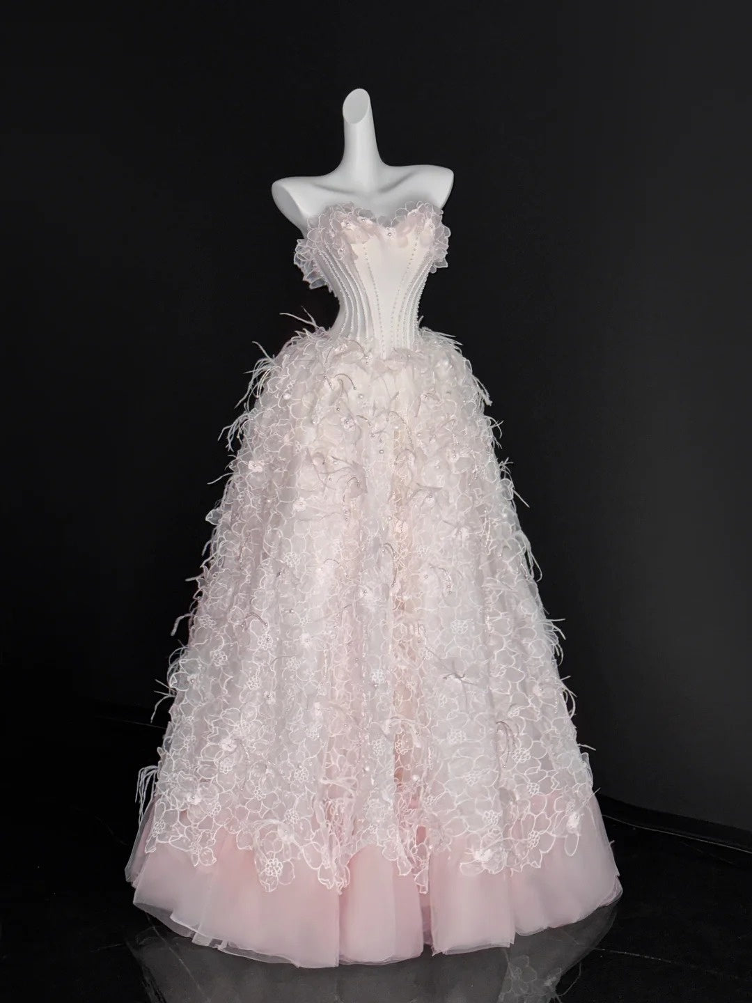 Classy Ball Gown Sweetheart Blush Pink Tulle Lace Prom Dresses Long Party Dress 18th Birthday Outfit Graduation Dress AU675