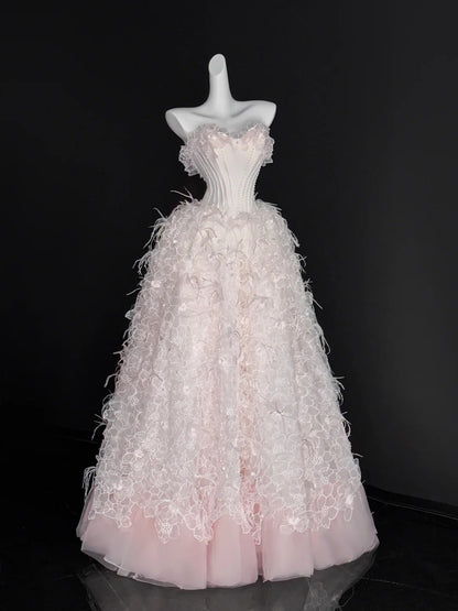 Classy Ball Gown Sweetheart Blush Pink Tulle Lace Prom Dresses Long Party Dress 18th Birthday Outfit Graduation Dress AU675