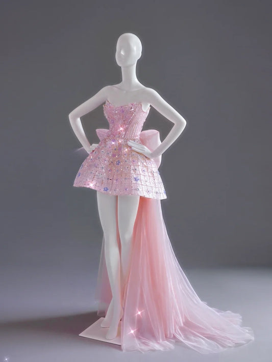 Luxury Ball Gown Strapless Pink Sequins Short 18th Birthday Dress Homecoming Dresses Cocktail Gown AU735