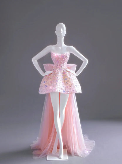 Luxury Ball Gown Strapless Pink Sequins Short 18th Birthday Dress Homecoming Dresses Cocktail Gown AU735