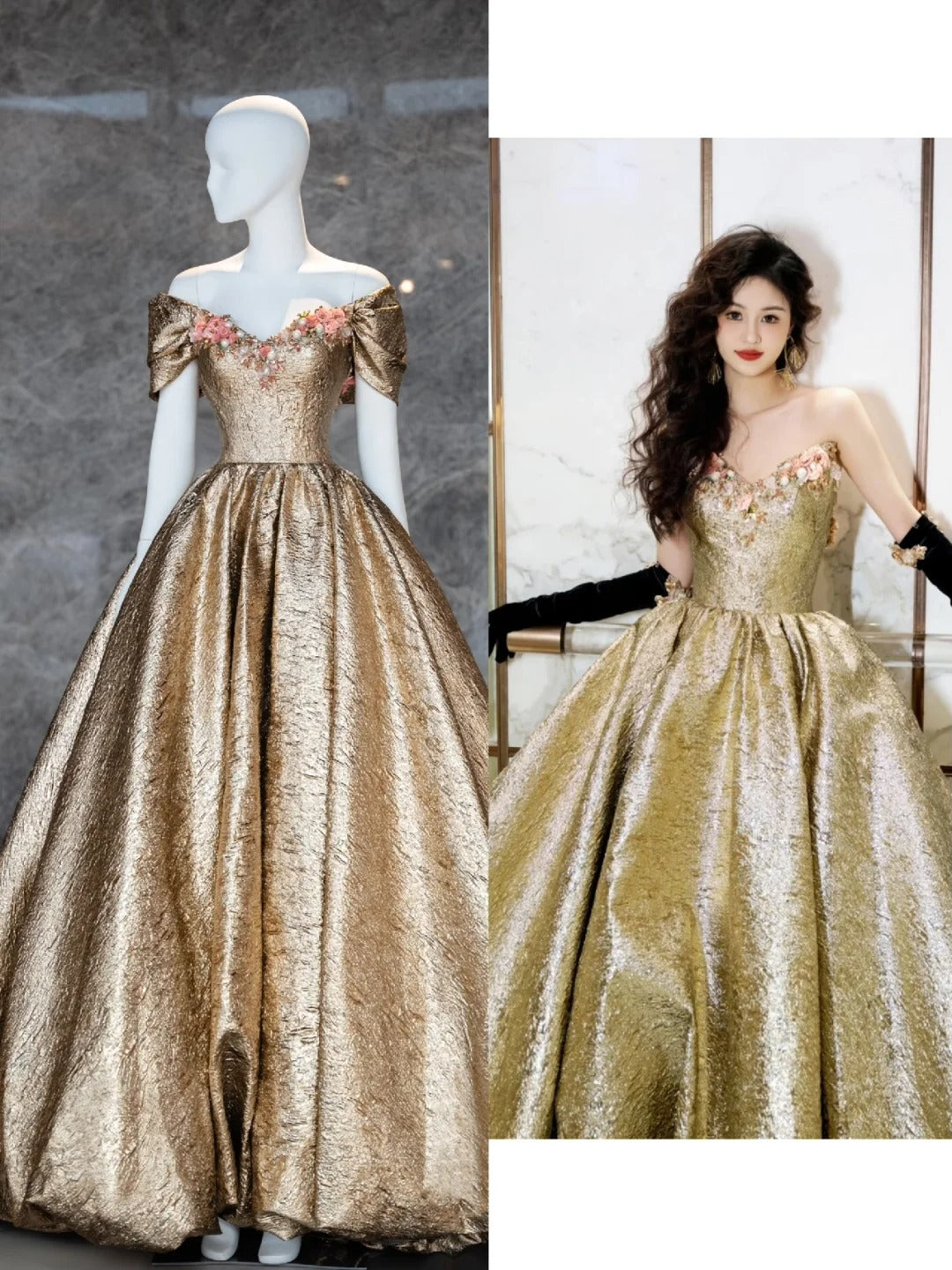 Unique Ball Gown Off The Shoulder Gold Satin Prom Dresses inspiration Long Party Dress Birthday Outfits Graduation Dress AU737