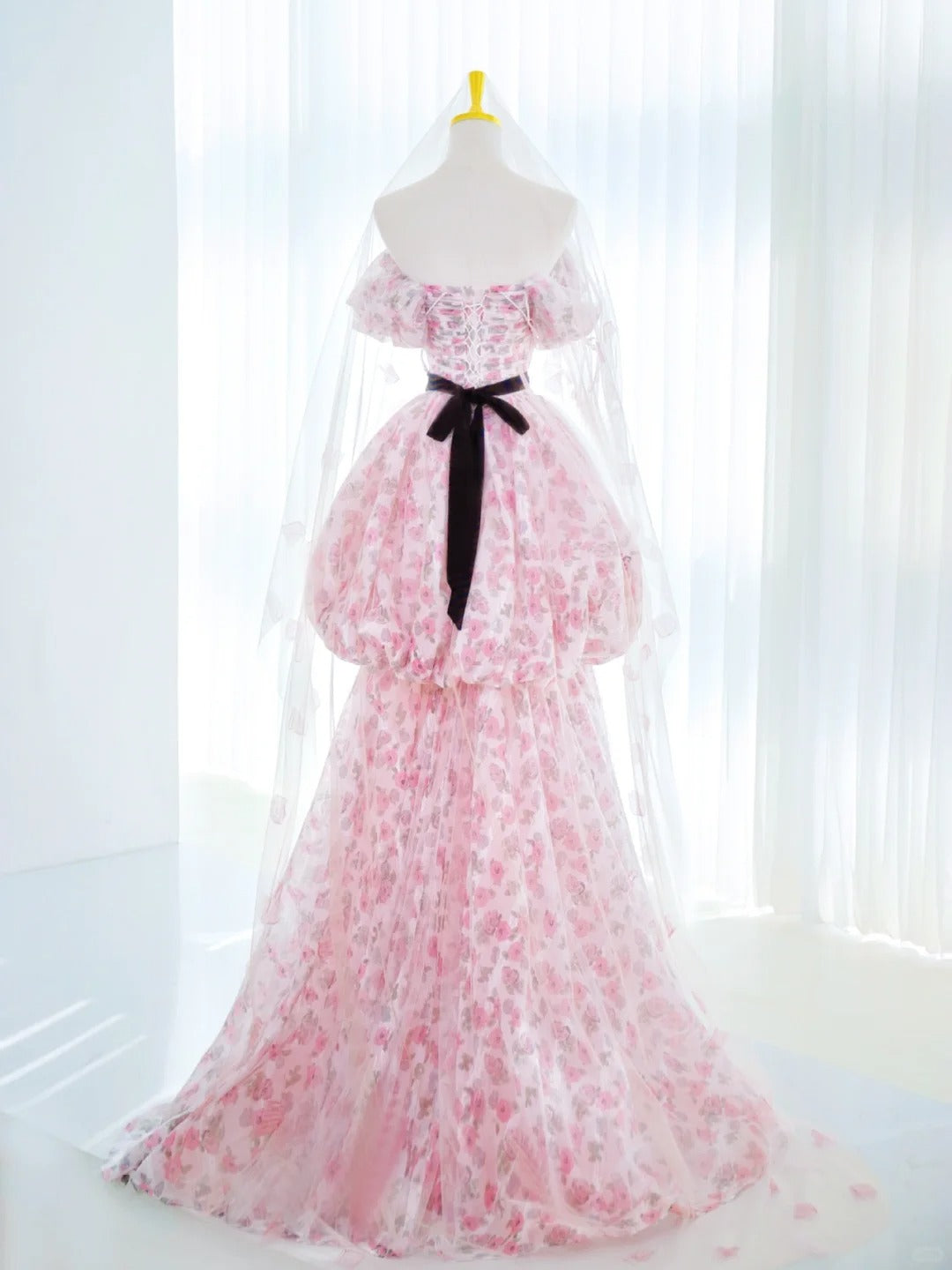 Classy Ball Gown Off The Shoulder Pink Floral Prom Dresses Long Party Dress 18th Birthday Outfit Senior High School Dance Dress AU815