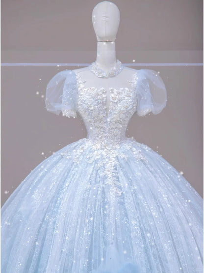 Luxury Quinceanera Dresses Ball Gown Strapless Blue Birthday Gowns Vestidos De 15 Anos Formal Party Long Sweet 16 Dress AU818