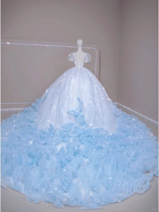 Luxury Quinceanera Dresses Ball Gown Strapless Blue Birthday Gowns Vestidos De 15 Anos Formal Party Long Sweet 16 Dress AU818