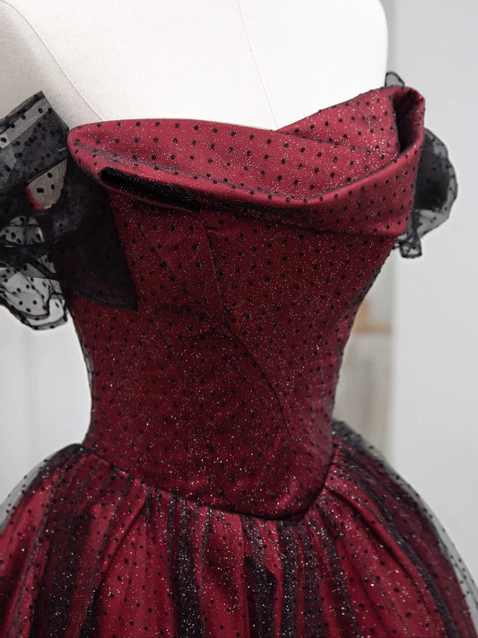 Classy Ball Gown Off The Shoulder Burgundy Black Tulle Prom Dresses Long Party Dress 18th Birthday Outfit Senior High School Dance Dress AU827