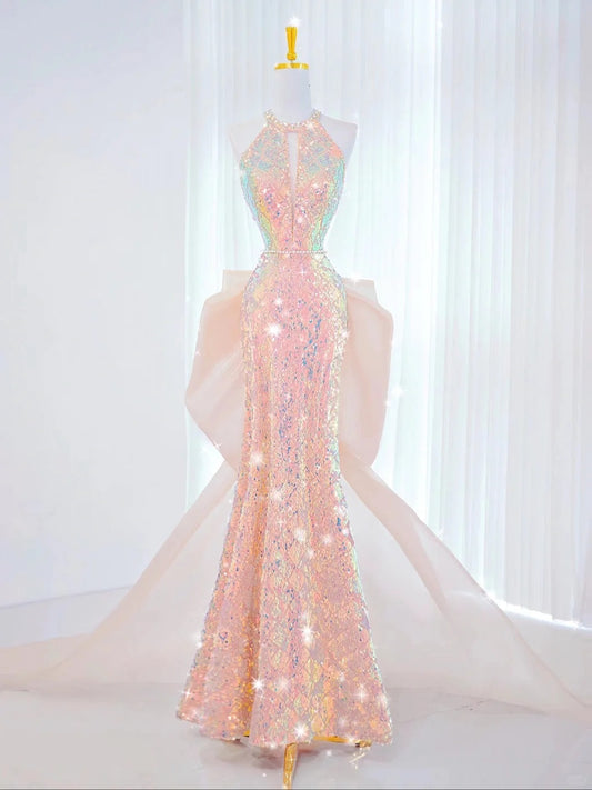 Sexy Mermaid High Neck Sequin Prom Dresses Long Party Dress 18th Birthday Outfit Graduation Dress AU840