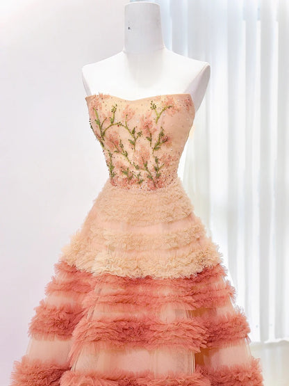 Luxury Quinceanera Dresses Ball Gown Strapless Tulle Birthday Gowns Vestidos De 15 Anos Formal Party Long Sweet 16 Dress AU846