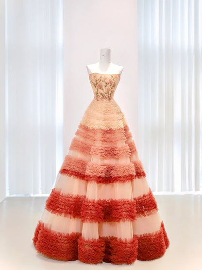 Luxury Quinceanera Dresses Ball Gown Strapless Tulle Birthday Gowns Vestidos De 15 Anos Formal Party Long Sweet 16 Dress AU846