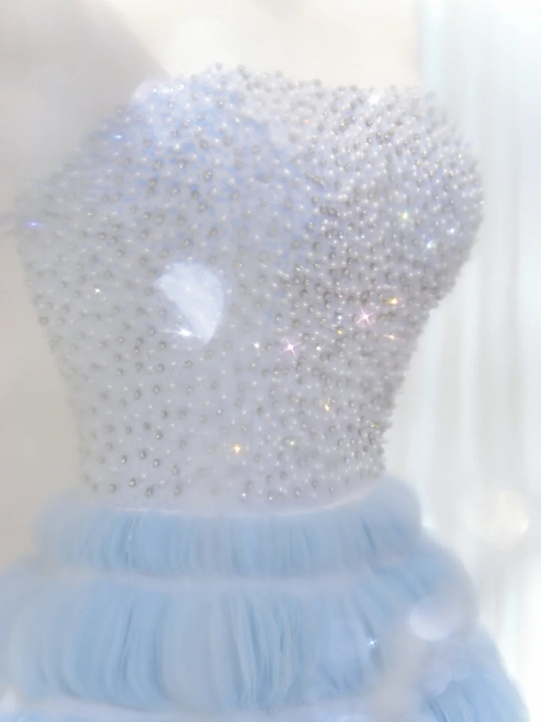Luxury Quinceanera Dresses Ball Gown Strapless Tulle Light Sky Blue Birthday Gowns Vestidos De 15 Anos Long Sweet 16 Dress AU852