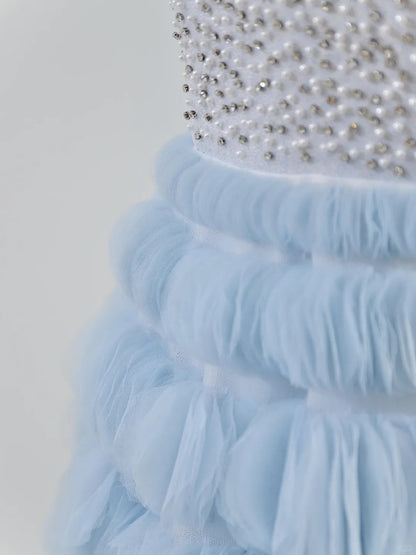 Luxury Quinceanera Dresses Ball Gown Strapless Tulle Light Sky Blue Birthday Gowns Vestidos De 15 Anos Long Sweet 16 Dress AU852