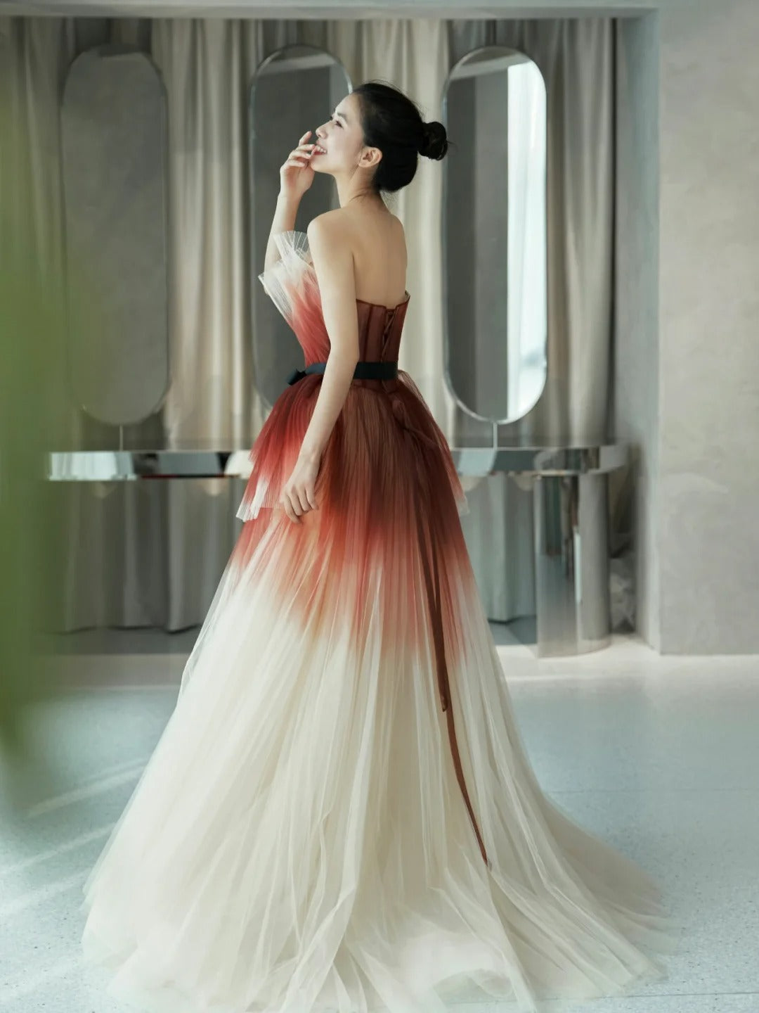 Romantic Ball Gown Strapless Tulle Prom Dresses Long Party Dress 21st Birthday Outfit Graduation Dress AU855