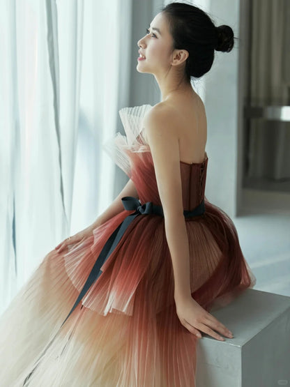 Romantic Ball Gown Strapless Tulle Prom Dresses Long Party Dress 21st Birthday Outfit Graduation Dress AU855