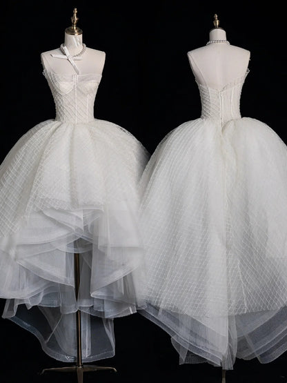 Classy Ball Gowns High Low Strapless White Tulle Prom Dresses Graduation Gown 20th Birthday Outfits N507