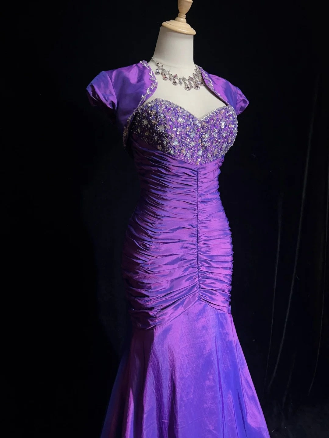 Vintage Prom Dresses Inspo Mermaid Sweetheart Purple With Ruffled Jacket 80s Long Formal Gown N2830