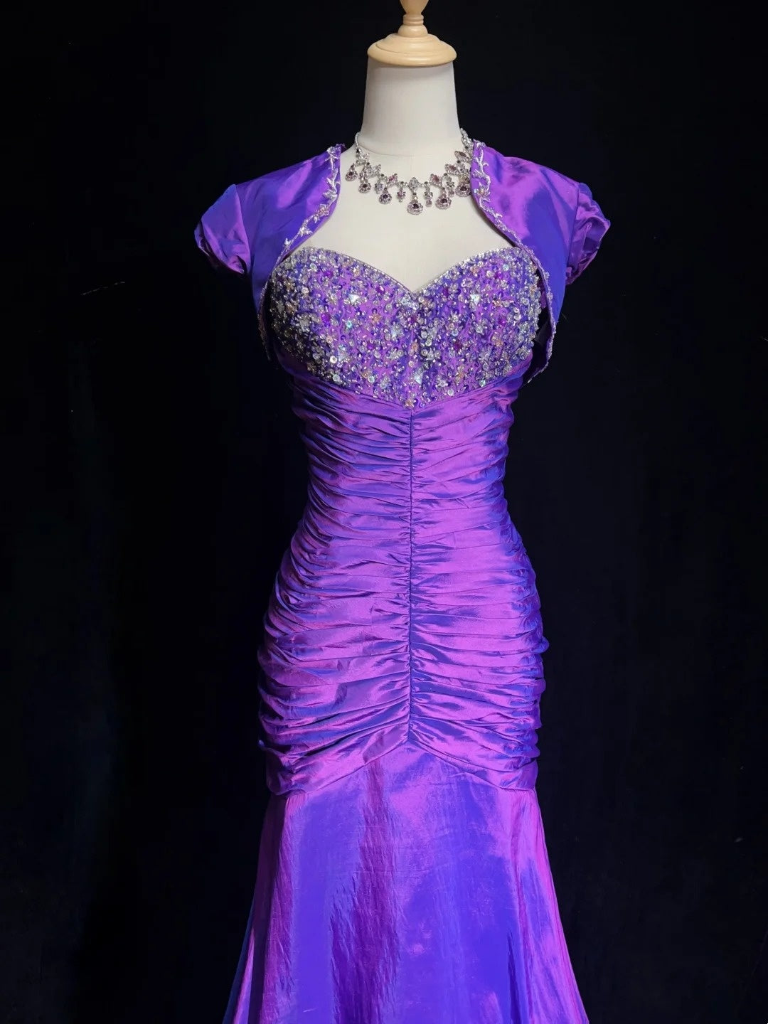 Vintage Prom Dresses Inspo Mermaid Sweetheart Purple With Ruffled Jacket 80s Long Formal Gown N2830