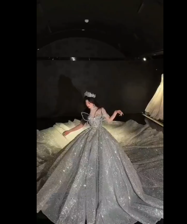 Ethereal Ball Gown Sweetheart Neck Silver Sequin Bling Long Wedding Dress Fairy Formal Brides Gown Wedding Dresses B09