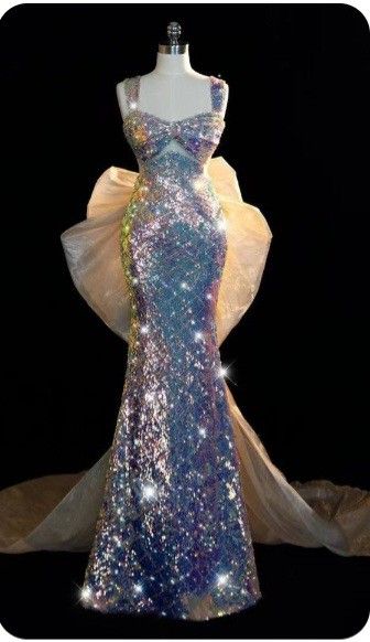 Elegant Mermaid Square Neck Sleeveless Sequin Long Floor Length Prom Dress Inspiration Prom Dresses B106