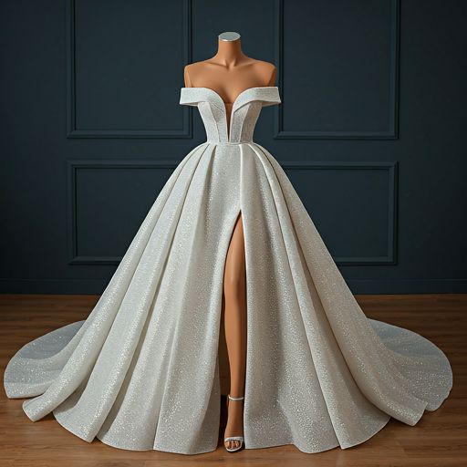 Sparkly Ball Gown Off The Shoulder Sequin Long Wedding Dress Fairy Formal Short Sleeves Wedding Dresses B114