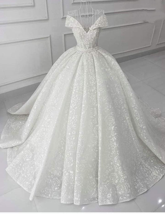 Timeless Ball Gown Off The Shoulder Long Lace White Wedding Dress Fairy Formal Wedding Dresses B148