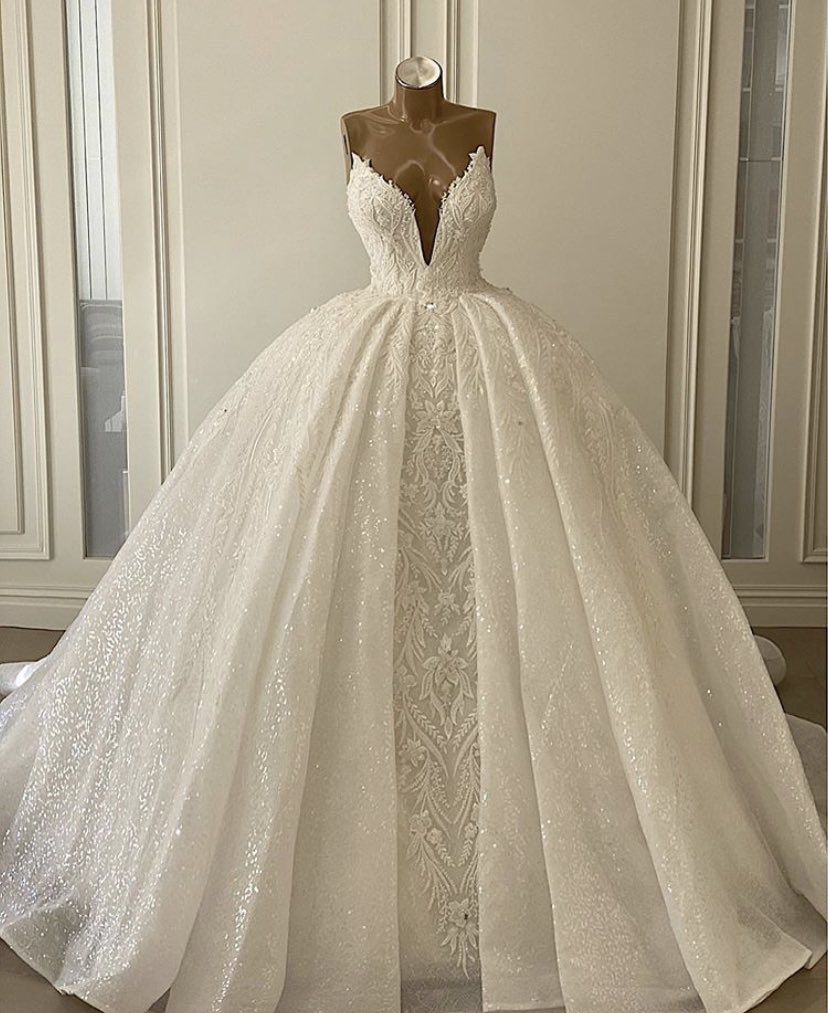 Dream Ball Gown Sweetheart Long Lace White Sequin Wedding Dress Fairy Formal Wedding Dresses Civil Brides Gowns B157