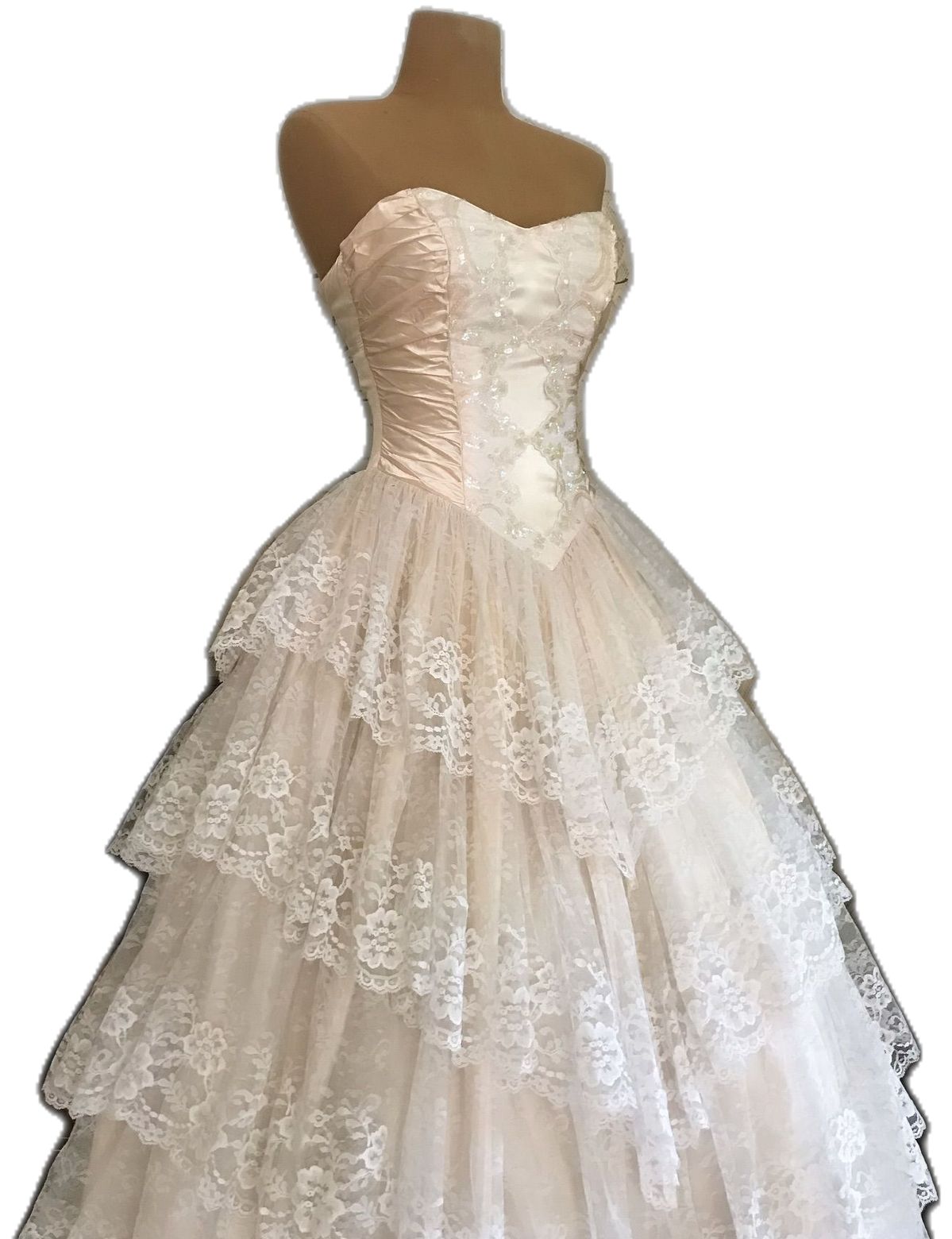 Elegant Ball Gown Sweetheart Long Lace Layers Ruffles Wedding Dress Fairytale Wedding Dresses B182