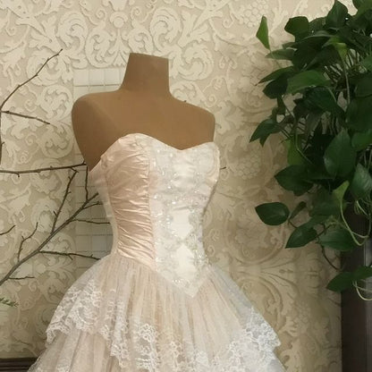 Elegant Ball Gown Sweetheart Long Lace Layers Ruffles Wedding Dress Fairytale Wedding Dresses B182