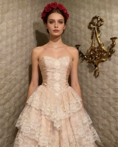 Elegant Ball Gown Sweetheart Long Lace Layers Ruffles Wedding Dress Fairytale Wedding Dresses B182