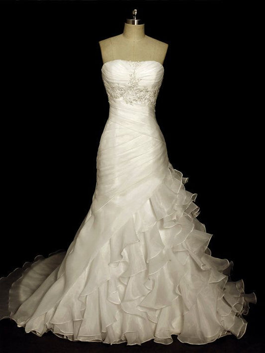 Timeless Mermaid Strapless Long Chiffon Wedding Dress Fairytale Formal Wedding Dresses Civil Brides Gowns B189