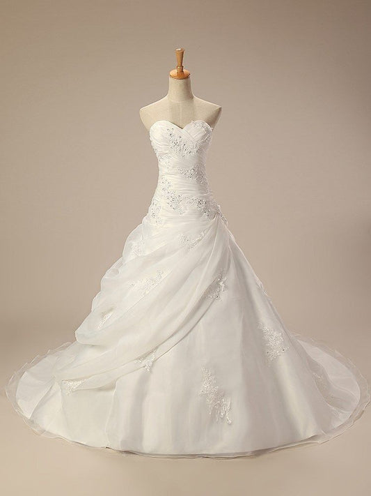 Retro Mermaid Sweetheart Silver Beads Long Wedding Dress White Organza Wedding Dresses Civil Ruffles Brides Gowns B215