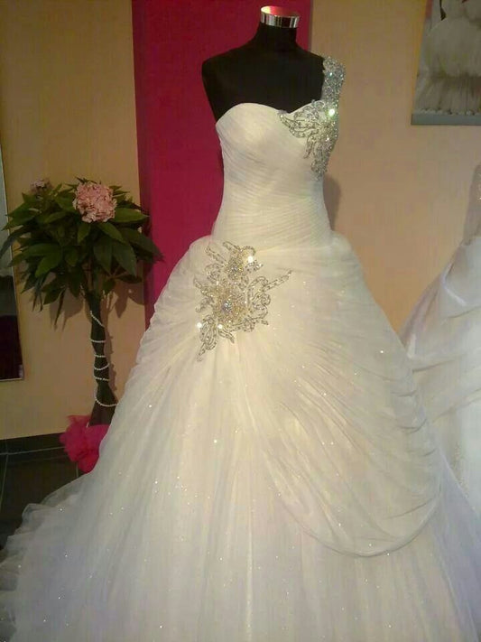 Vintage Mermaid One Shoulder Tulle Long Wedding Dress Fairytale Formal Wedding Dresses Civil Ruffles Brides Gowns B217