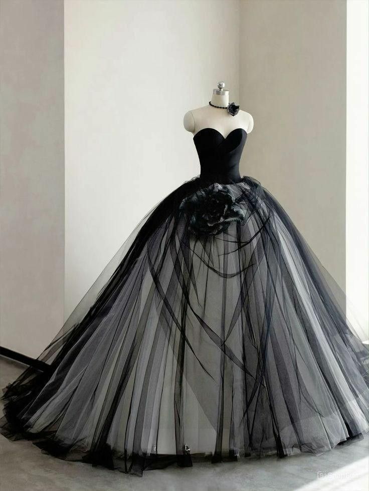 Aesthetic Ball Gown Sweetheart Black Tulle Long Quinceanera Dress 2000s Quinceanera Dresses Sweet 15 16 Dress B230