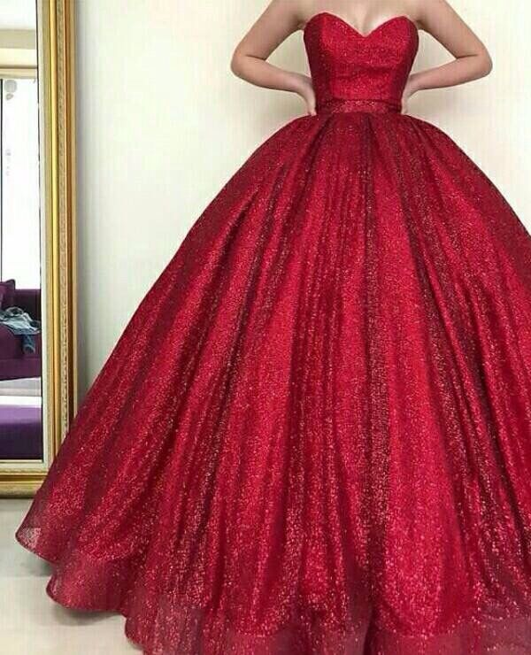 Modest Ball Gown Sweetheart Red Prom Dresses Inspiration Trending Prom Gowns Princess Formal Prom Dress B240