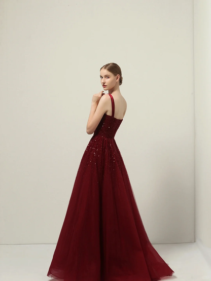 Modest Ball Gown Spaghetti Straps Red Prom Dresses Inspiration Trending Prom Gowns Princess Formal Prom Dress B241